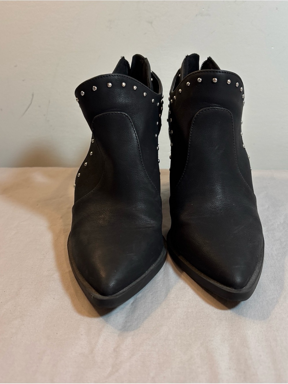 Women’s Black Pointed Toe Studded Ankle Booties